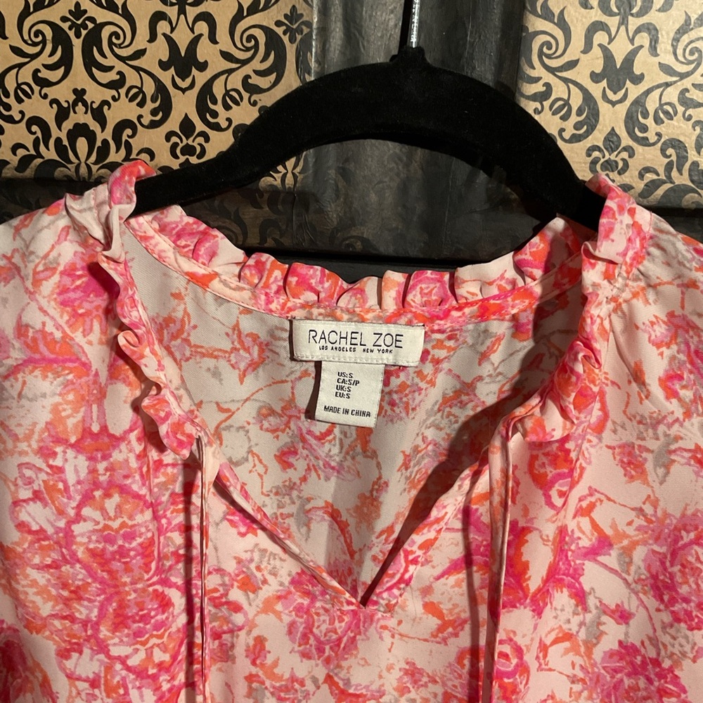 Rachel Zoe Pink and Cream Smocked Ruffled Blouse - Picture 2 of 3